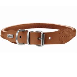 Hundhalsband i läder i runt läder från Hunter cognac